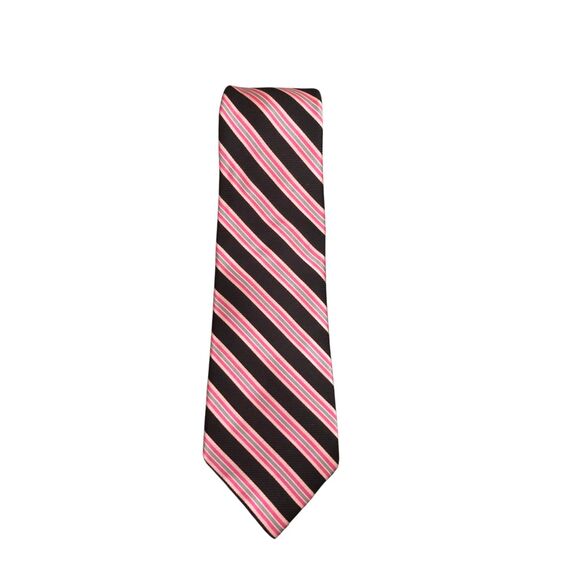 Chaps Silk Tie Striped Handmade Business Office Work Career Outfit  Pink Black - Picture 2 of 8